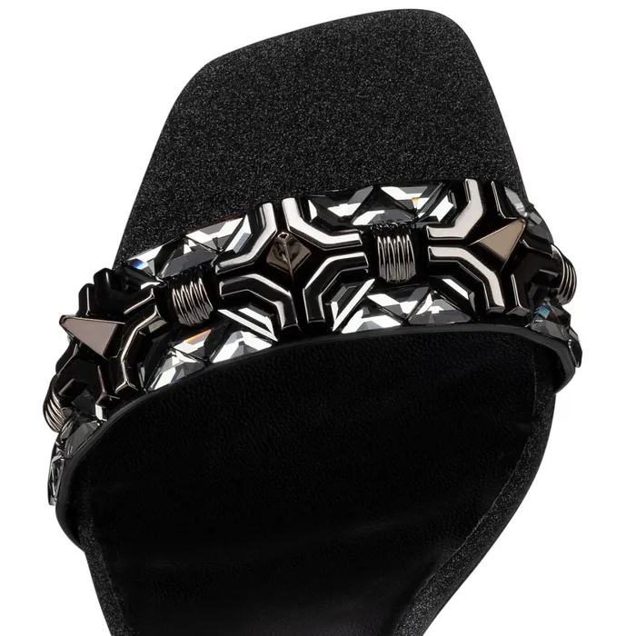 Women Disco Asteroistrass 100 Mm Sandals 8211 Veau Velours PVC Glittered Calf Leather And Strass 8211 Black Black Christian Louboutin Sandals and Slides