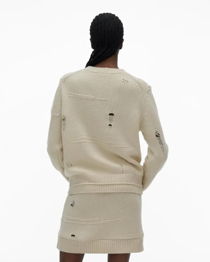 Women Distressed Crewneck Powdered Ecru Helmut Lang Sweaters
