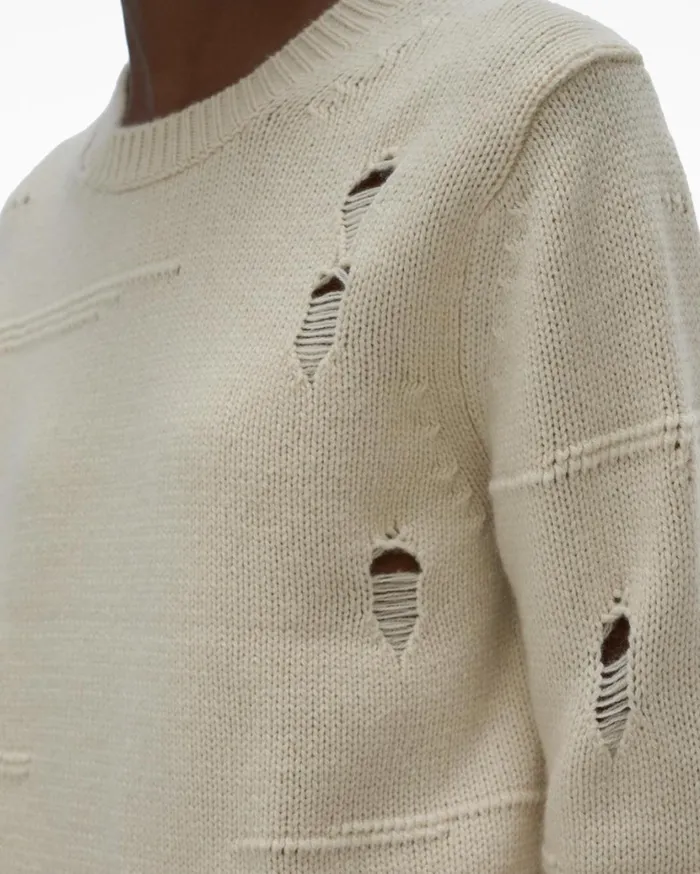 Women Distressed Crewneck Powdered Ecru Helmut Lang Sweaters