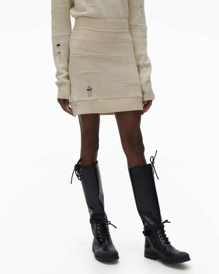 Women Distressed Skirt Powdered Ecru Helmut Lang Skirts