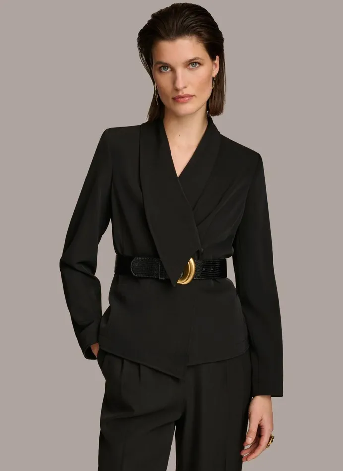 Women Donna Karan Blazers BELTED BLAZER Black