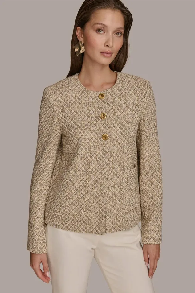 Women Donna Karan Blazers BUTTON JACKET Ivorygold