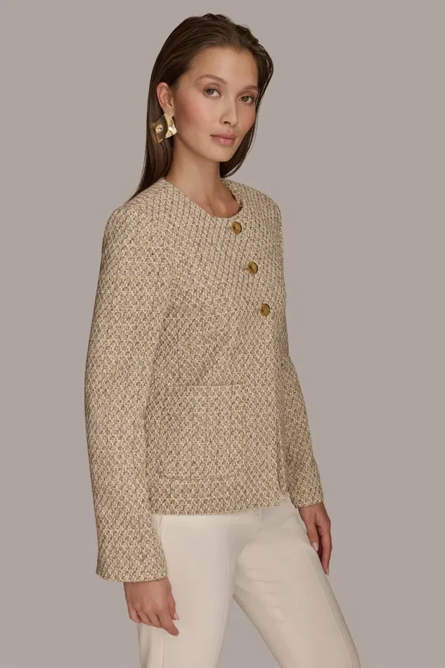 Women Donna Karan Blazers BUTTON JACKET Ivorygold