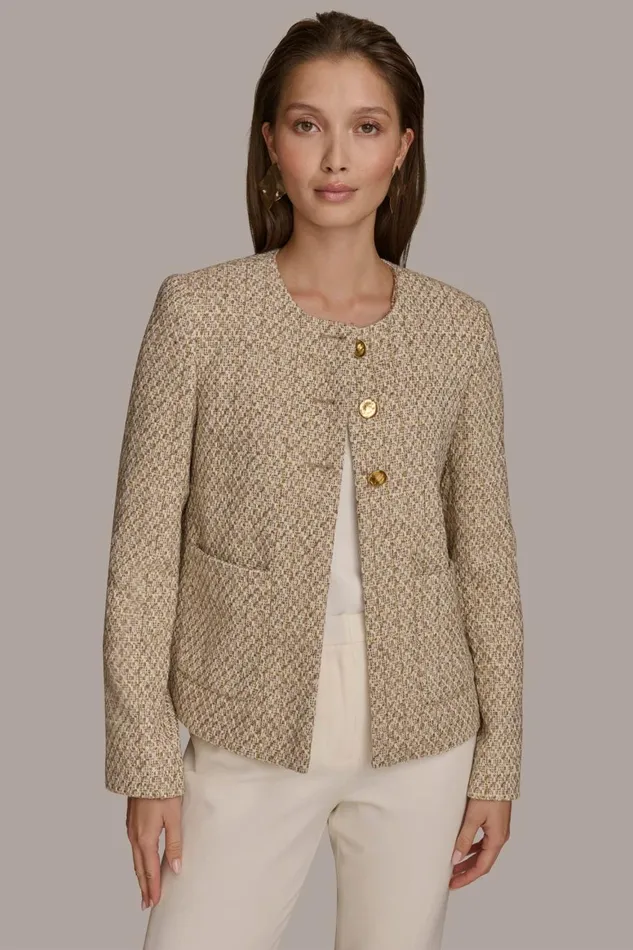 Women Donna Karan Blazers BUTTON JACKET Ivorygold