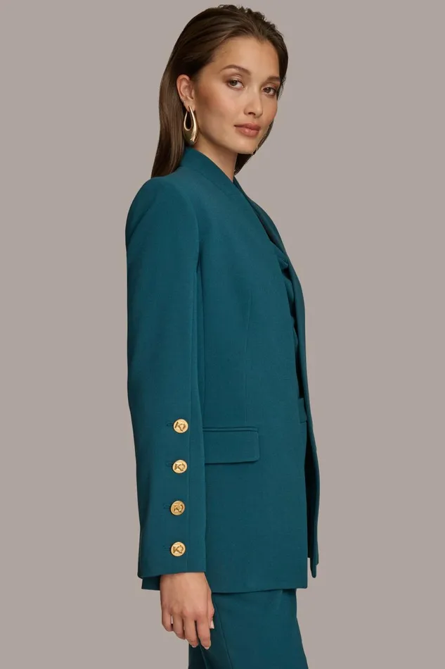 Women Donna Karan Blazers COLLARLESS JACKET WITH BUTTON DETAIL ON SLEEVE Peacock