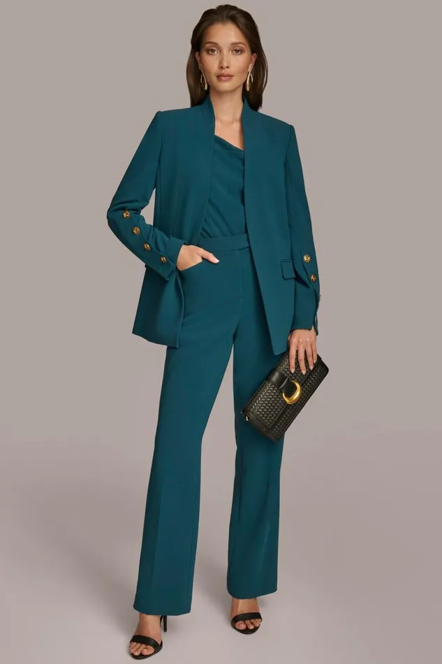 Women Donna Karan Blazers COLLARLESS JACKET WITH BUTTON DETAIL ON SLEEVE Peacock