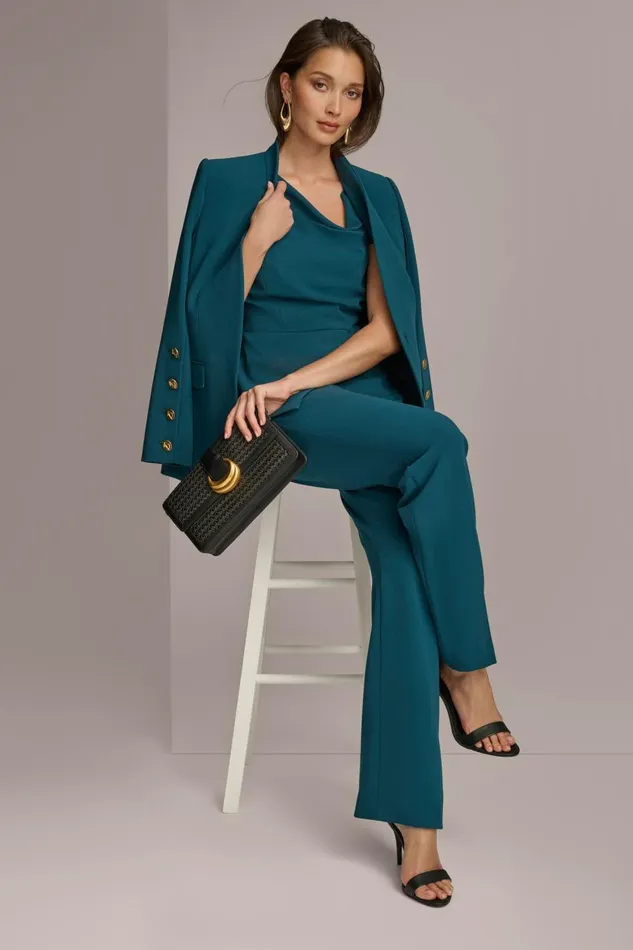 Women Donna Karan Blazers COLLARLESS JACKET WITH BUTTON DETAIL ON SLEEVE Peacock