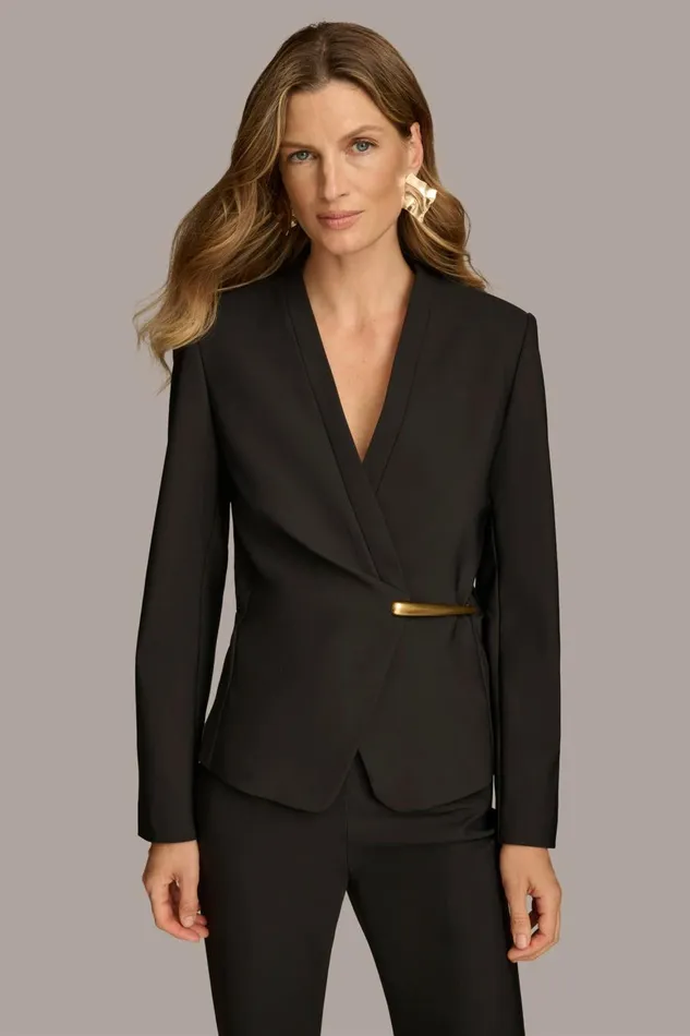 Women Donna Karan Blazers COLLARLESS WRAP BLAZER Black