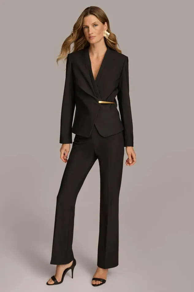 Women Donna Karan Blazers COLLARLESS WRAP BLAZER Black