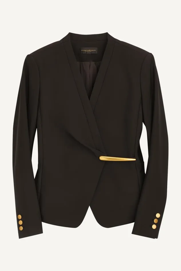 Women Donna Karan Blazers COLLARLESS WRAP BLAZER Black