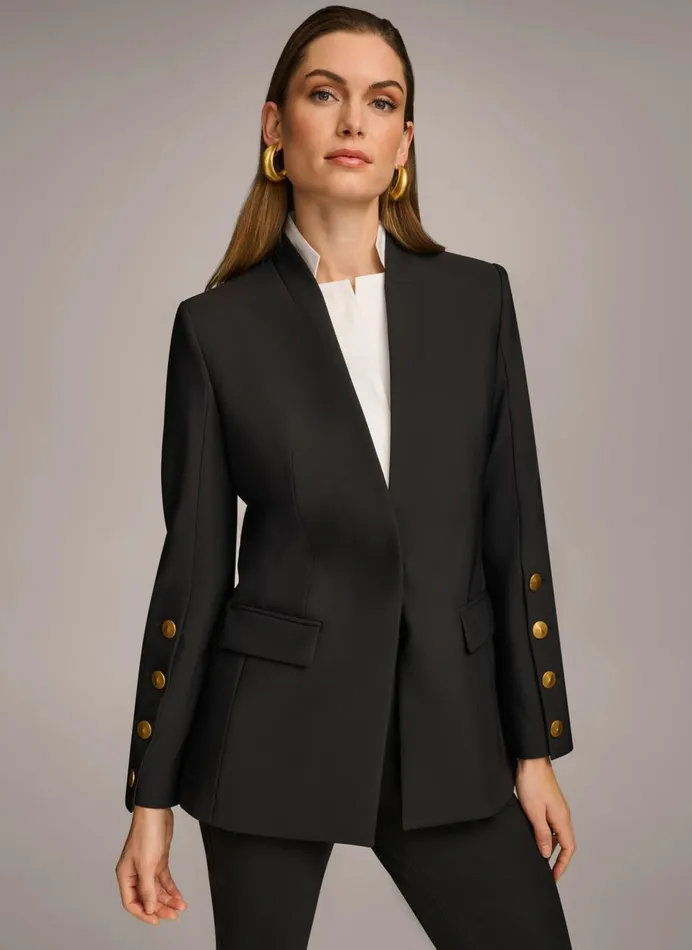Women Donna Karan Blazers JACKET WITH BUTTON DETAILS ON SLEEVE Black