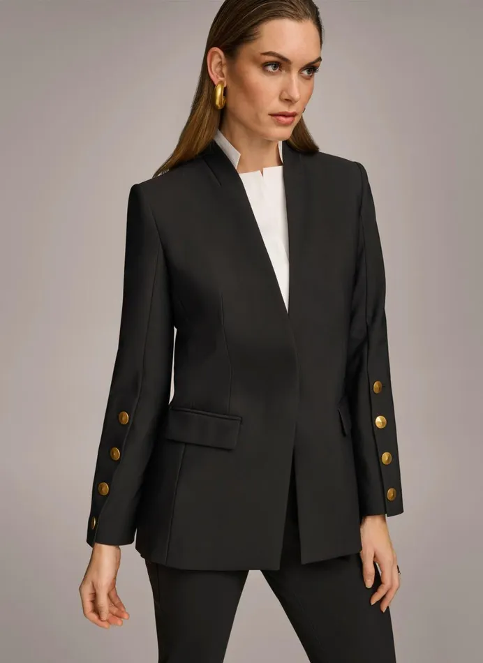 Women Donna Karan Blazers JACKET WITH BUTTON DETAILS ON SLEEVE Black