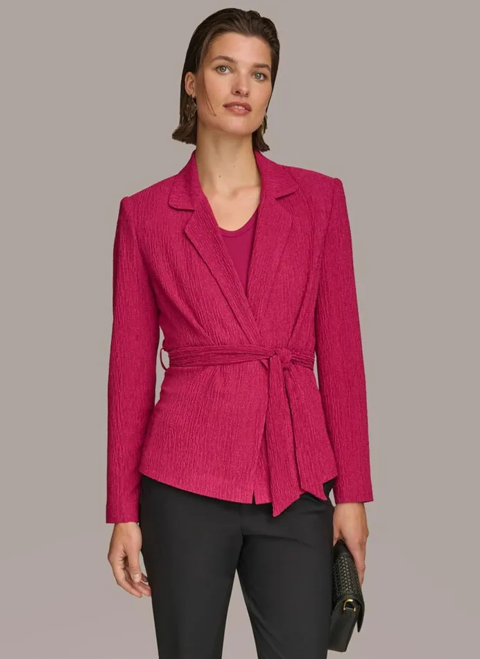 Women Donna Karan Blazers TEXTURE BELTED WRAP JACKET Cactus Flower