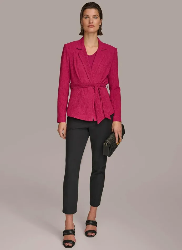 Women Donna Karan Blazers TEXTURE BELTED WRAP JACKET Cactus Flower