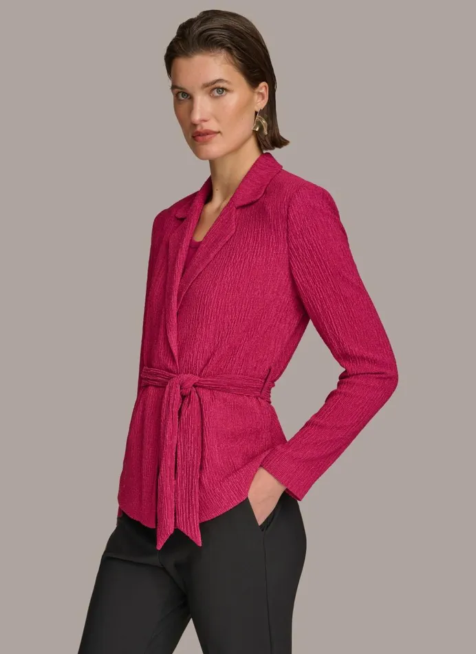 Women Donna Karan Blazers TEXTURE BELTED WRAP JACKET Cactus Flower