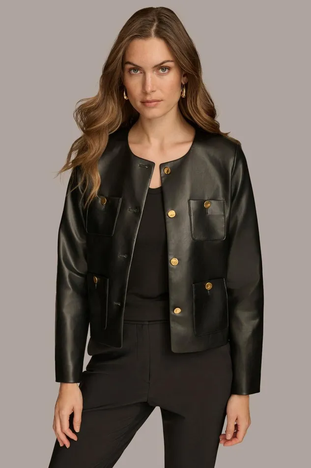 Women Donna Karan Coats And Jackets BOXY JACKET WITH GOLD BUTTONS Black