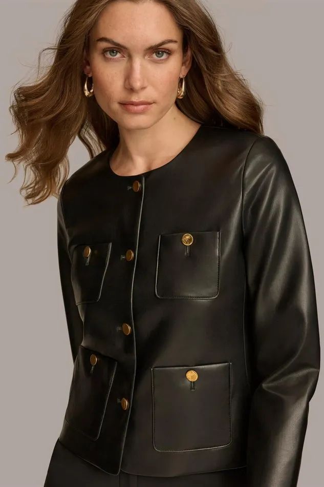 Women Donna Karan Coats And Jackets BOXY JACKET WITH GOLD BUTTONS Black