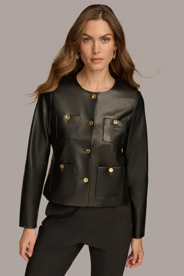 Women Donna Karan Coats And Jackets BOXY JACKET WITH GOLD BUTTONS Black