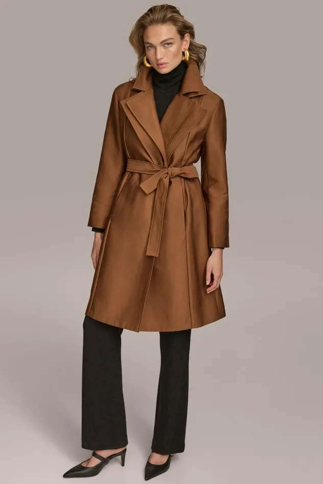 Women Donna Karan Coats And Jackets LAYERED EFFECT COAT Tobacco