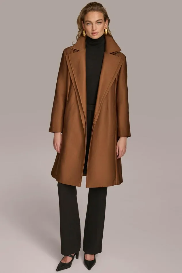 Women Donna Karan Coats And Jackets LAYERED EFFECT COAT Tobacco