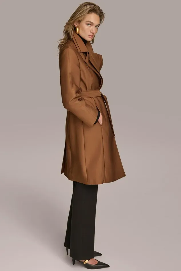 Women Donna Karan Coats And Jackets LAYERED EFFECT COAT Tobacco