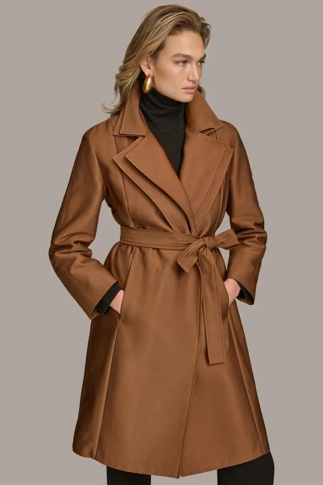 Women Donna Karan Coats And Jackets LAYERED EFFECT COAT Tobacco