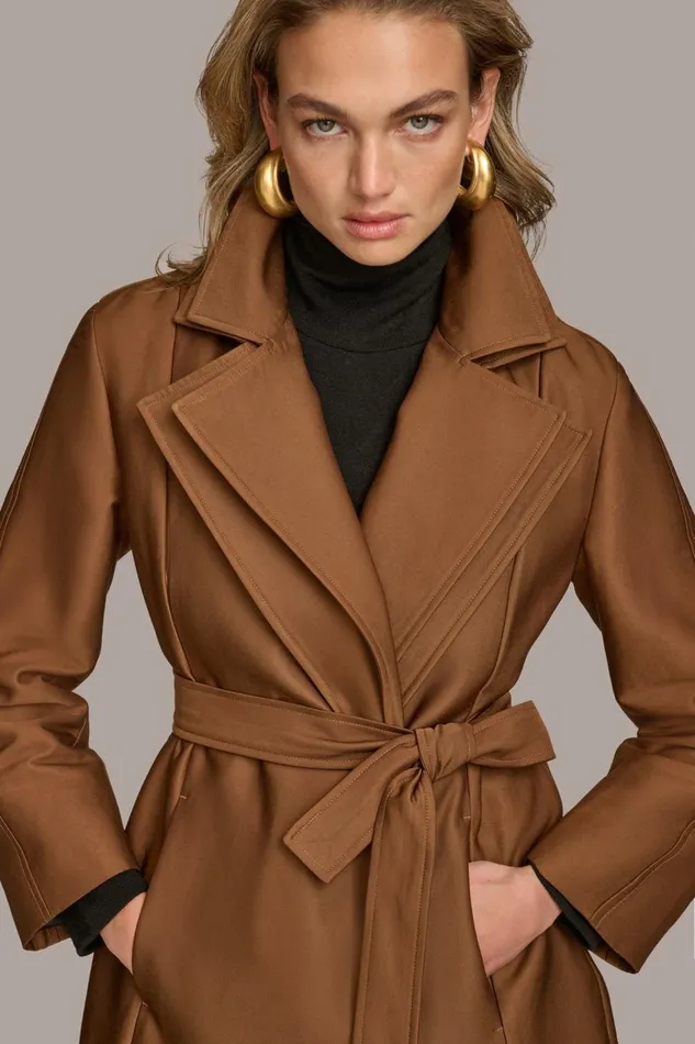 Women Donna Karan Coats And Jackets LAYERED EFFECT COAT Tobacco