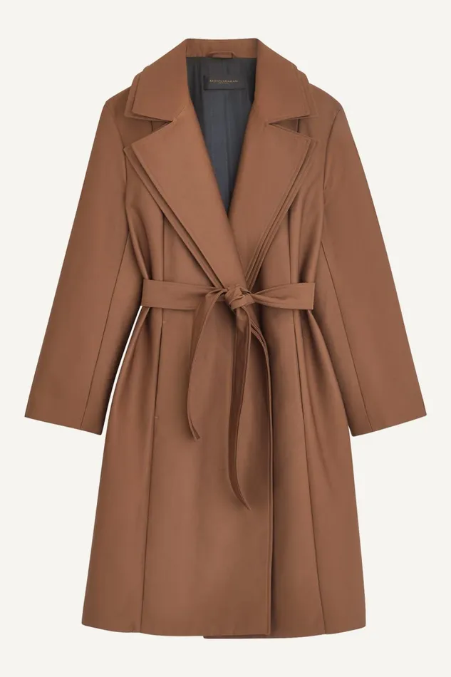 Women Donna Karan Coats And Jackets LAYERED EFFECT COAT Tobacco