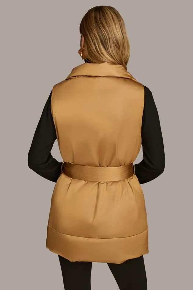 Women Donna Karan Coats And Jackets LONG BELTED PUFFR VEST Antique Gold