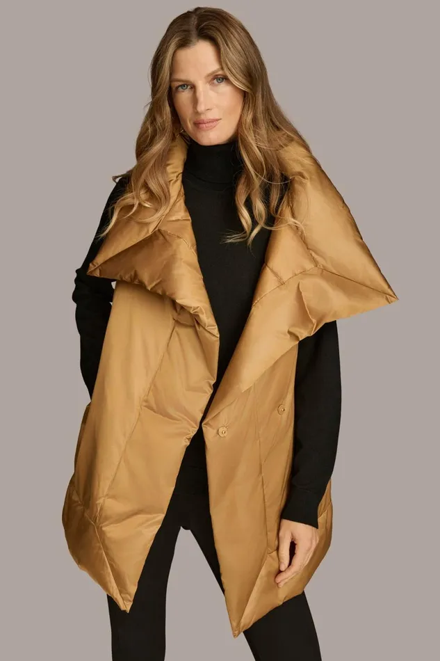 Women Donna Karan Coats And Jackets LONG BELTED PUFFR VEST Antique Gold