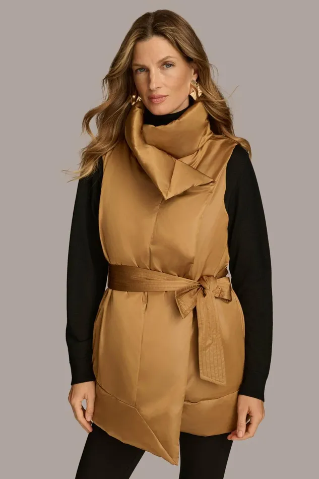 Women Donna Karan Coats And Jackets LONG BELTED PUFFR VEST Antique Gold