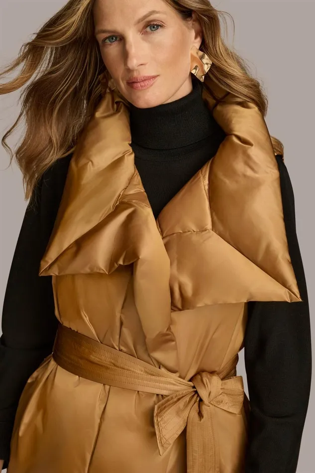 Women Donna Karan Coats And Jackets LONG BELTED PUFFR VEST Antique Gold