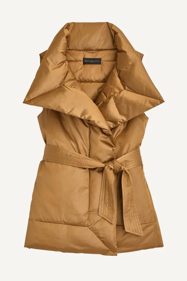 Women Donna Karan Coats And Jackets LONG BELTED PUFFR VEST Antique Gold