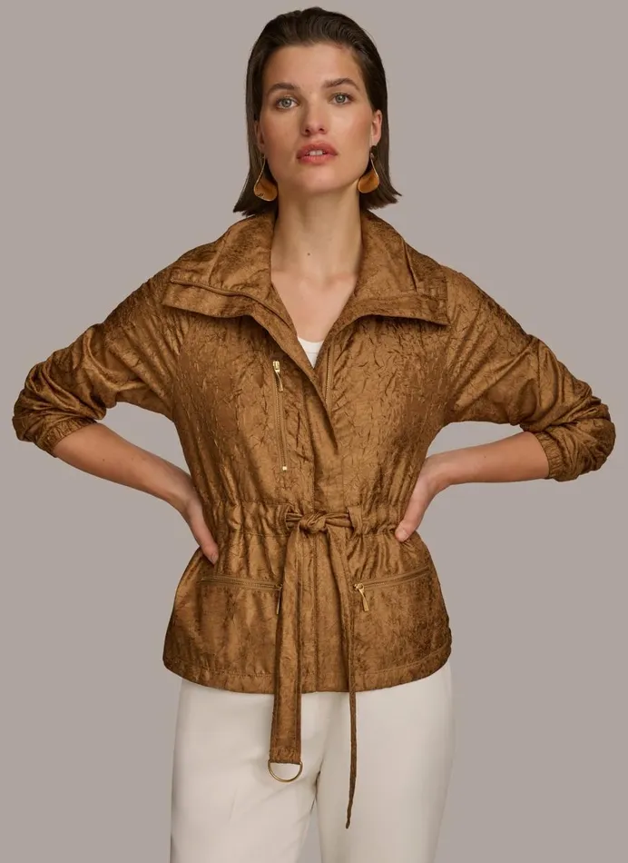 Women Donna Karan Coats And Jackets TEXTURE BELTED WRAP JACKET Bronze