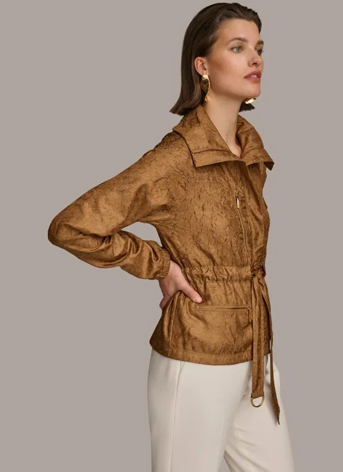 Women Donna Karan Coats And Jackets TEXTURE BELTED WRAP JACKET Bronze