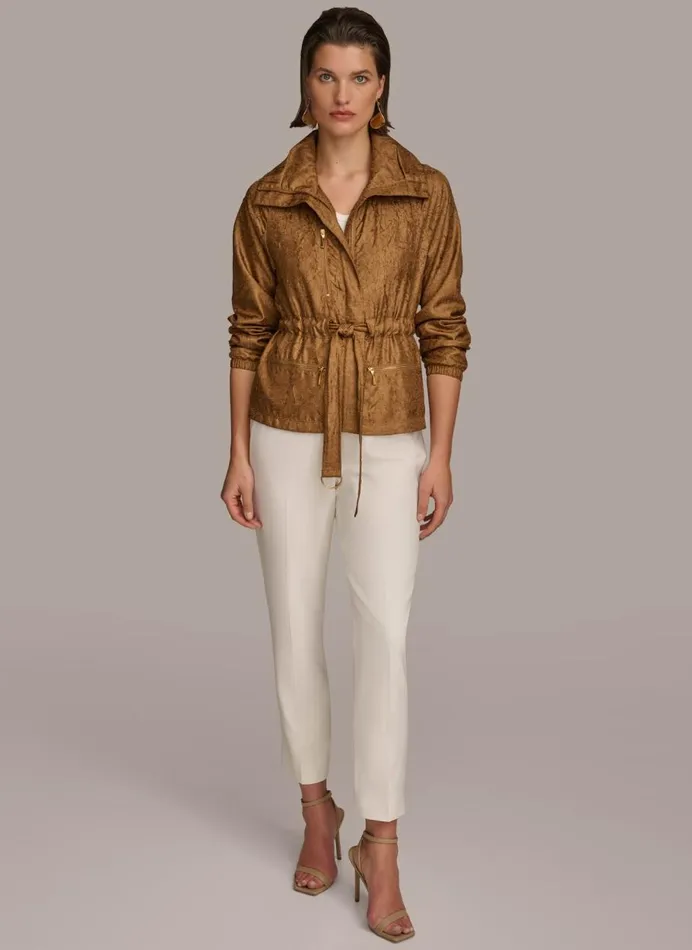 Women Donna Karan Coats And Jackets TEXTURE BELTED WRAP JACKET Bronze