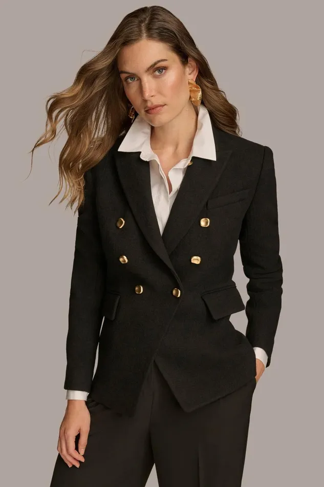 Women Donna Karan Coats And Jackets WOOL BLAZER JACKET Black