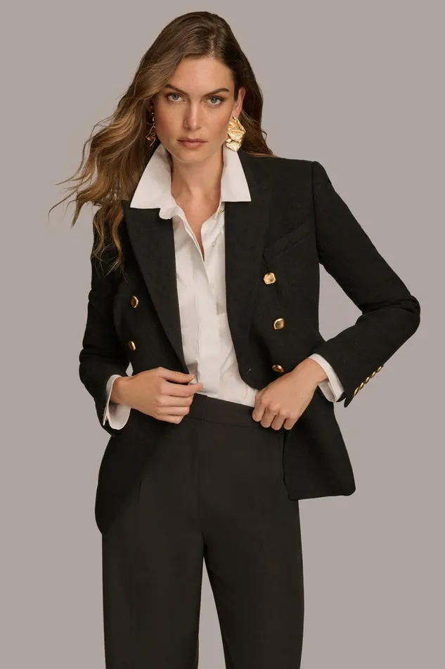 Women Donna Karan Coats And Jackets WOOL BLAZER JACKET Black