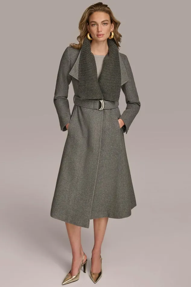 Women Donna Karan Coats And Jackets WOOL COAT Steel