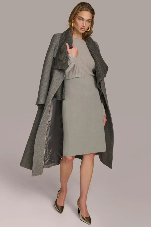 Women Donna Karan Coats And Jackets WOOL COAT Steel