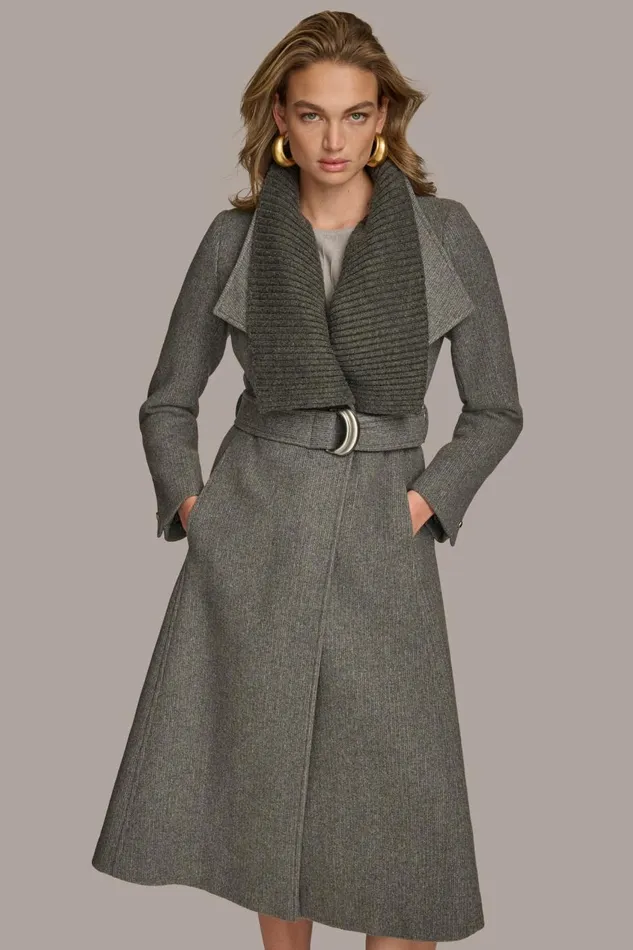 Women Donna Karan Coats And Jackets WOOL COAT Steel