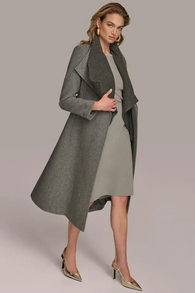 Women Donna Karan Coats And Jackets WOOL COAT Steel