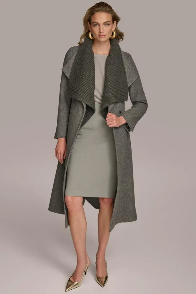 Women Donna Karan Coats And Jackets WOOL COAT Steel