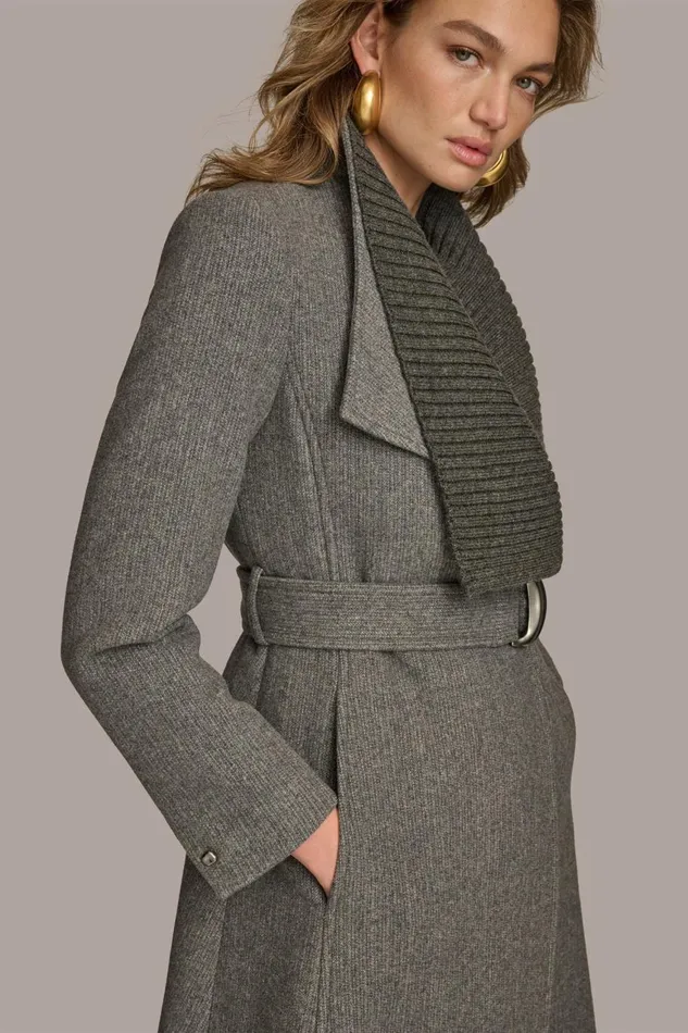 Women Donna Karan Coats And Jackets WOOL COAT Steel