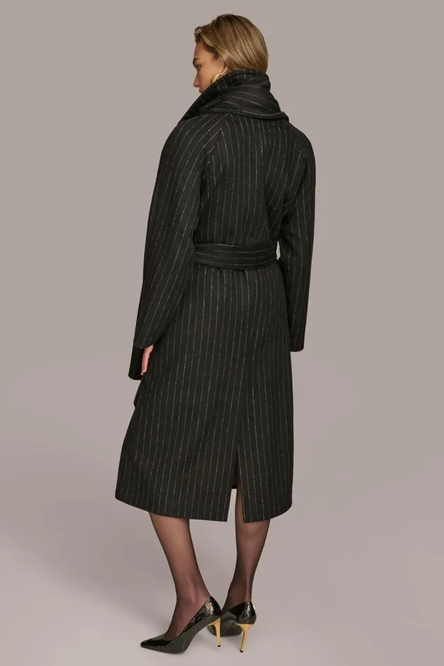 Women Donna Karan Coats And Jackets WOOL LONG COAT Chalkblack Stripe
