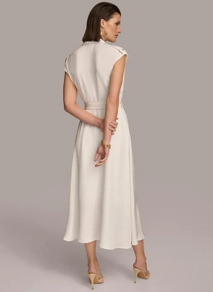 Women Donna Karan Dresses And Jumpsuits BUTTON FRONT BELTED DRESS Cream