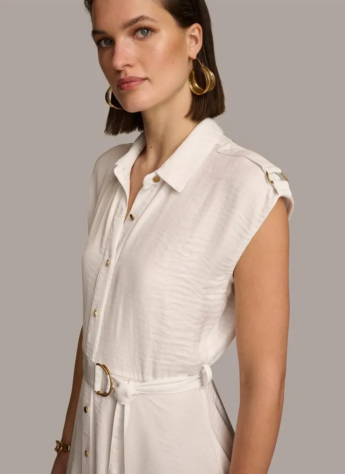 Women Donna Karan Dresses And Jumpsuits BUTTON FRONT BELTED DRESS Cream