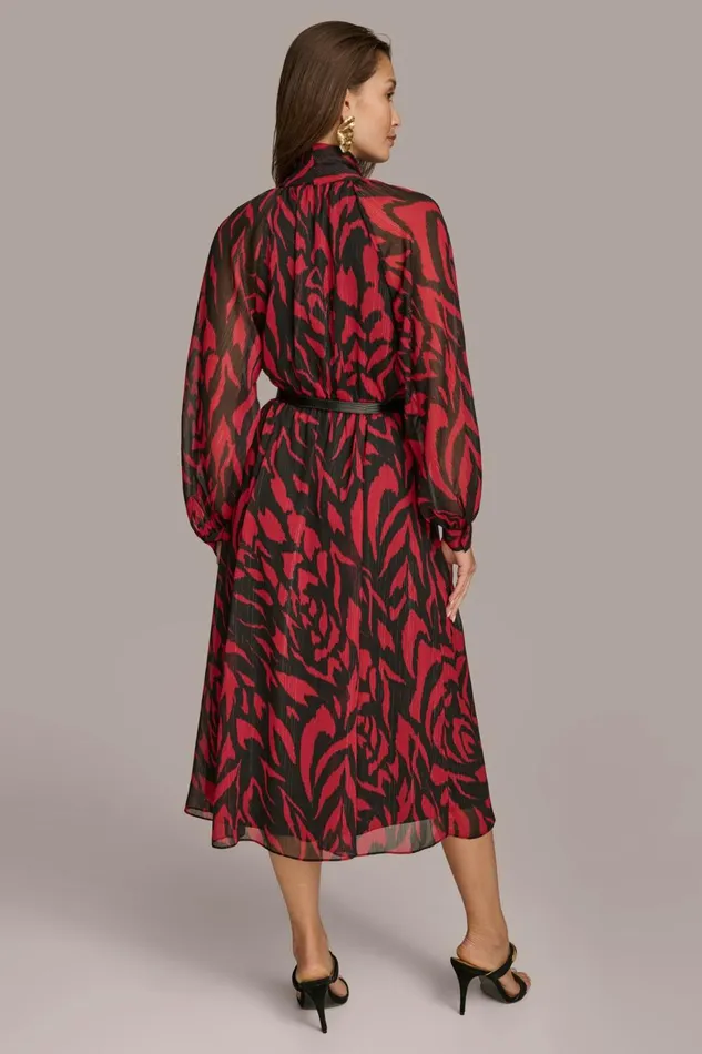 Women Donna Karan Dresses And Jumpsuits CHIFFON SHIRT DRESS MIDI WITH BELT Redblack Multi
