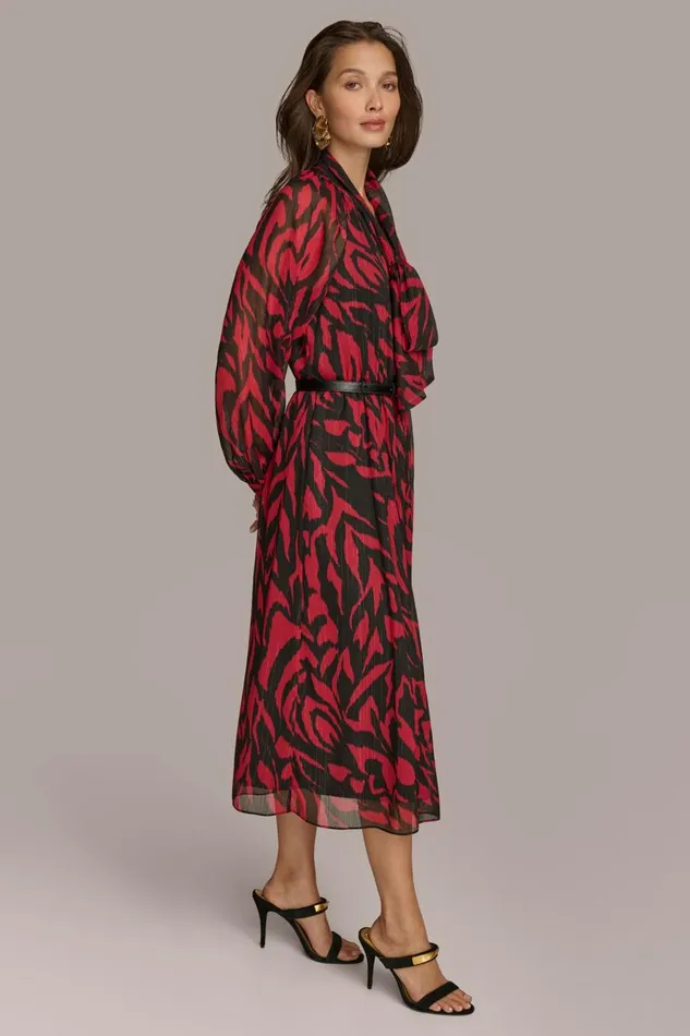 Women Donna Karan Dresses And Jumpsuits CHIFFON SHIRT DRESS MIDI WITH BELT Redblack Multi