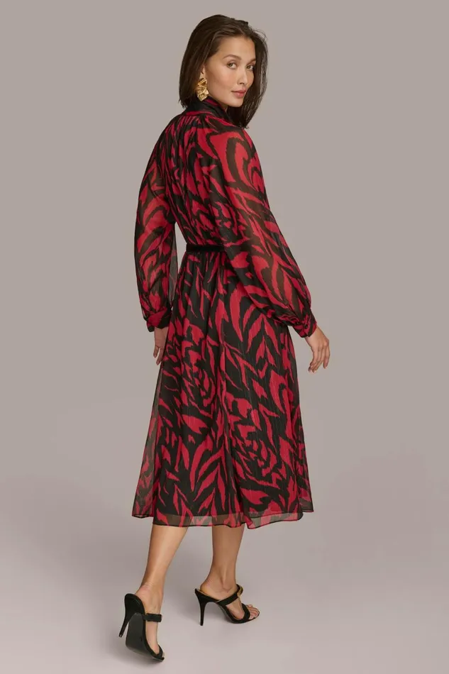 Women Donna Karan Dresses And Jumpsuits CHIFFON SHIRT DRESS MIDI WITH BELT Redblack Multi
